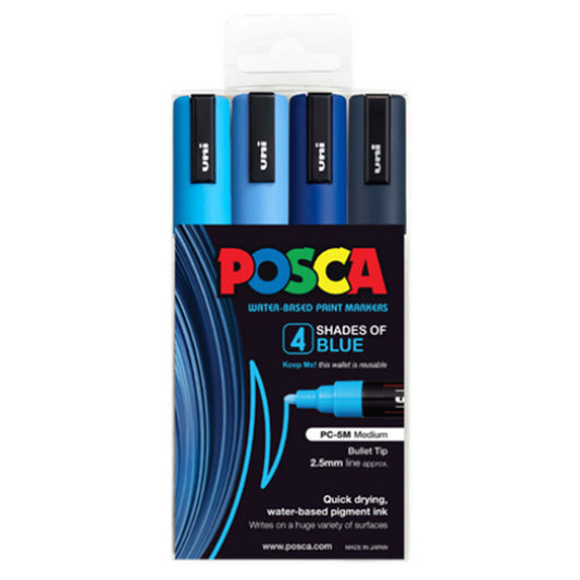 Uni Posca PC-5M Bullet Tip 2.5mm Blue Shades 4 Set