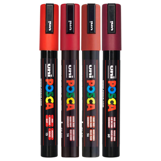 Uni Posca PC-5M Bullet Tip 2.5mm Red Shades 4 Set