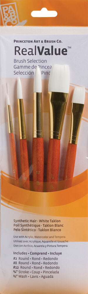 Princeton RealValue Synthetic White Taklon Short Handle 5Pc Set