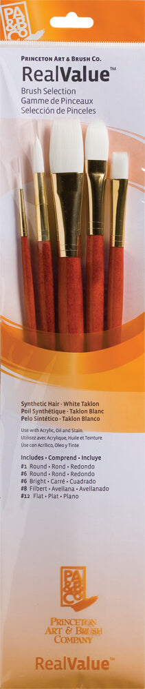 Princeton RealValue Synthetic White Taklon Long Handle 5Pc Set