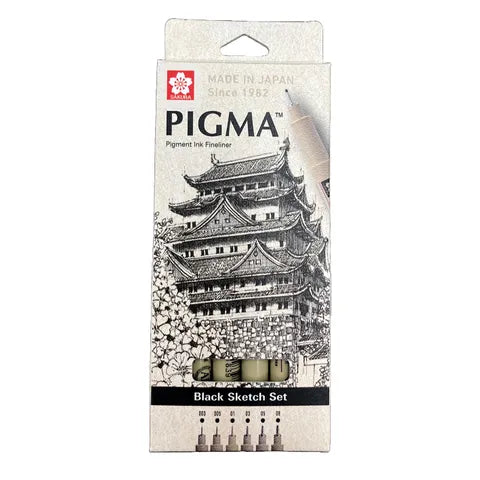 Sakura Pigma Micron Pen Black 6 Set