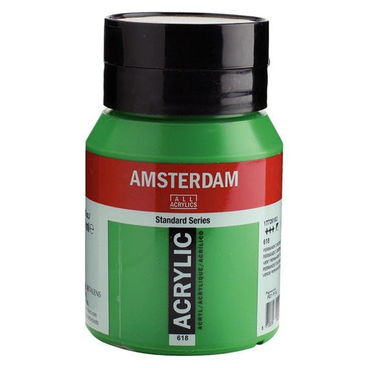 Amsterdam Acrylic 500ml 618 Permanent Green Light - theartshop.com.au
