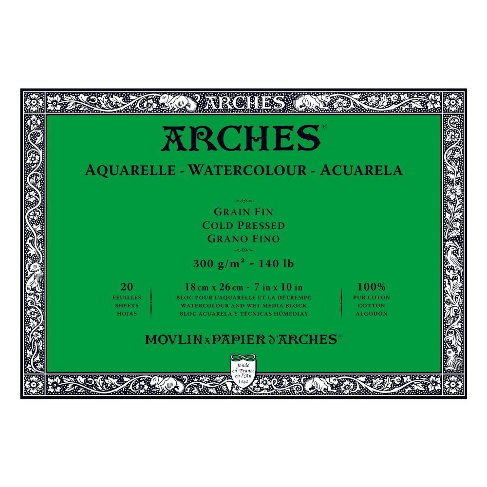 Arches Watercolour Blocks Medium CP 20 Sheets 180 x 260mm 300gsm - theartshop.com.au