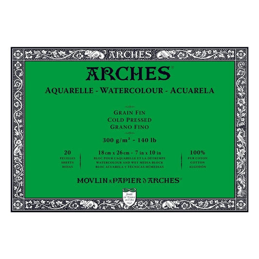 Arches Watercolour Blocks Medium CP 20 Sheets 180 x 260mm 300gsm - theartshop.com.au