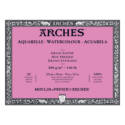 Arches Watercolour Blocks Smooth HP 20 Sheets 230 x 310mm 300gsm - theartshop.com.au