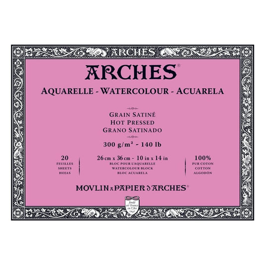 Arches Watercolour Blocks Smooth HP 20 Sheets 260 x 360mm 300gsm - theartshop.com.au