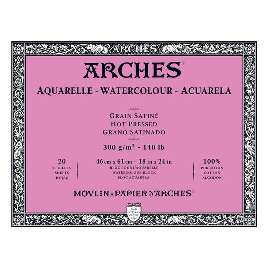 Arches Watercolour Blocks Smooth HP 20 Sheets 460 x 610mm 300gsm - theartshop.com.au