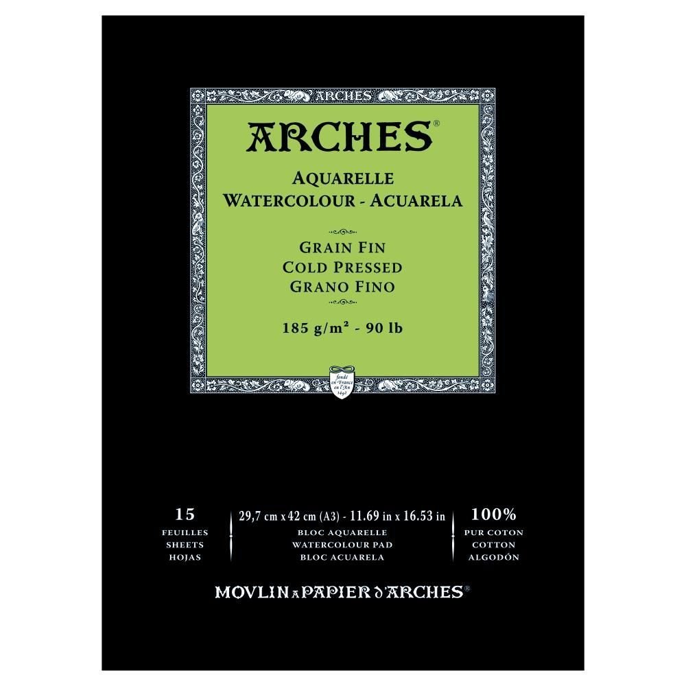Arches Watercolour Pad Medium CP, 15 Sheets A3 185gsm - theartshop.com.au