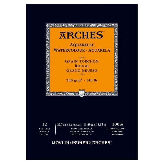 Arches Watercolour Pad Rough, 12 Sheets A3 300gsm - theartshop.com.au