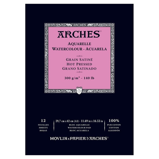 Arches Watercolour Pad Smooth HP, 12 Sheets A3 300gsm - theartshop.com.au