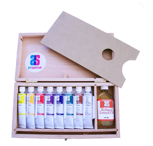 AS Oil Wooden Box Set 8 x 40ml & 100 Refined Linseed - theartshop.com.au