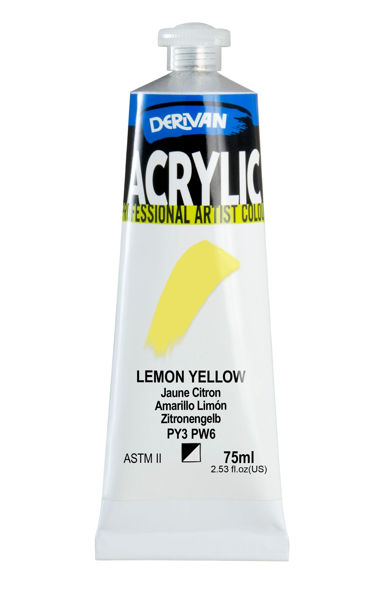 Derivan Artists Acrylic 75ml Lemon Yellow - theartshop.com.au