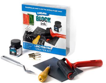 Derivan Block Printing Set - 50ml Block Ink, 10cm Roller Lino Too 5 Blades, palette Knife & double sided lino Mat + Instructions - theartshop.com.au