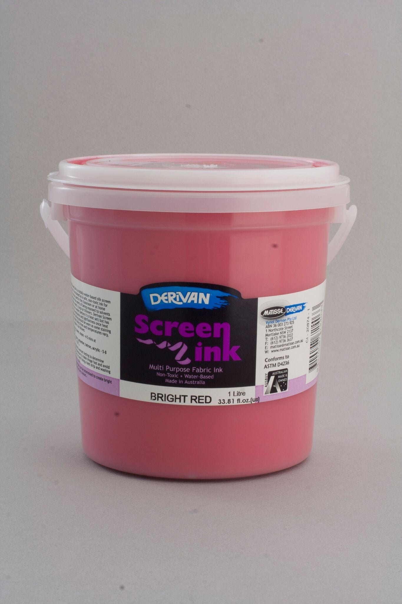 Derivan Screen Ink 1 Litre Bright Red - theartshop.com.au