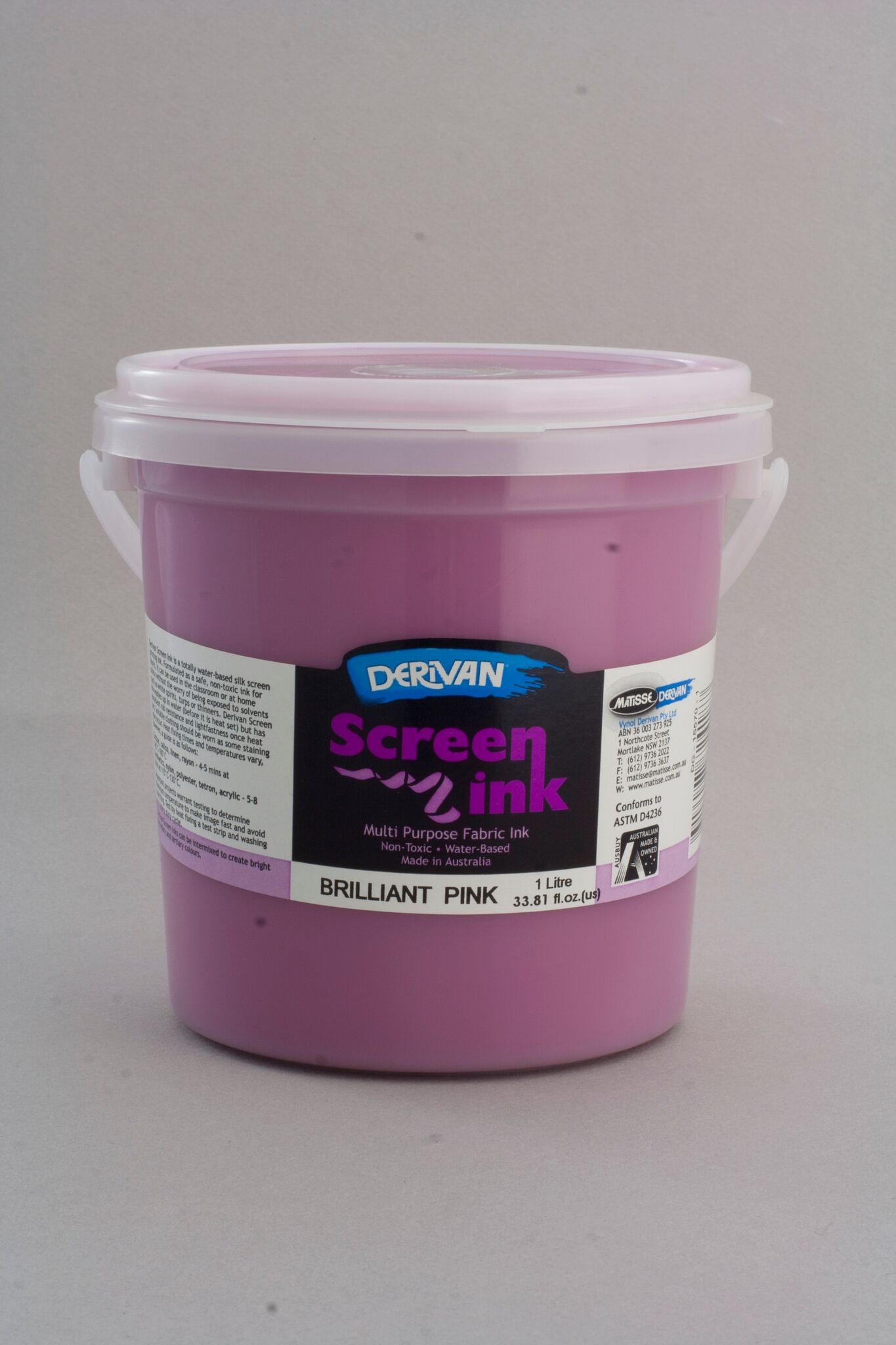 Derivan Screen Ink 1 Litre Brilliant Pink - theartshop.com.au