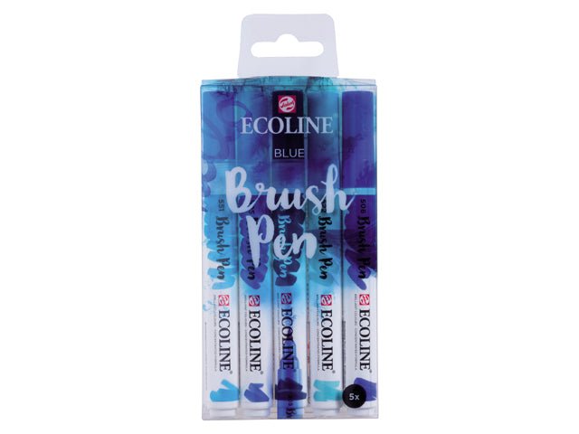 Ecoline Brush Pen Set 5 Blue - theartshop.com.au