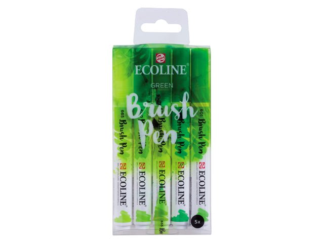 Ecoline Brush Pen Set 5 Green - theartshop.com.au