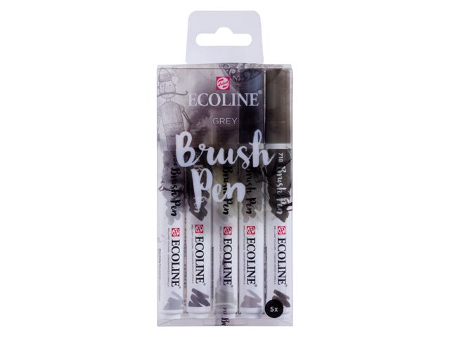 Ecoline Brush Pen Set 5 Grey - theartshop.com.au