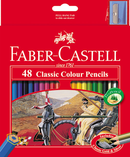 Faber Classic Box 48 assorted (includes gold, silver + sharpener) - theartshop.com.au