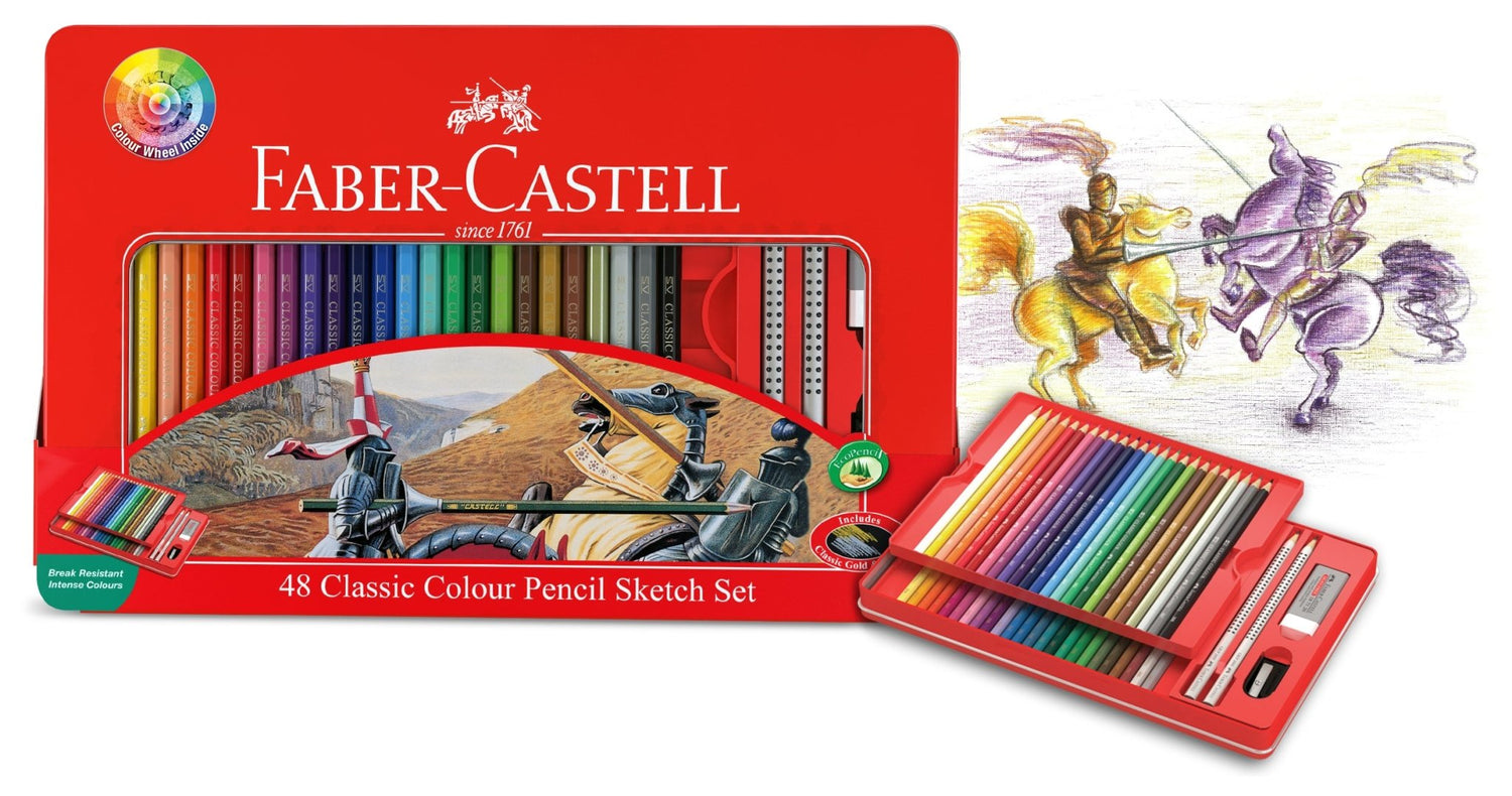 Faber Classic Colour Pencil Gift Sketch Tin 48 - theartshop.com.au