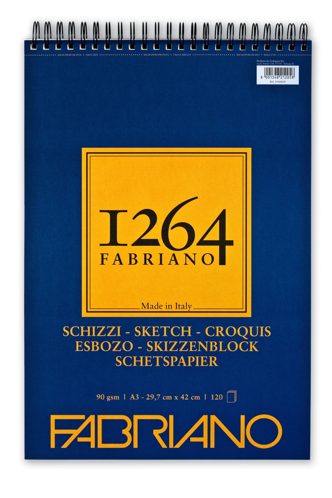 Fabriano 1264 Sketch Pad 90gsm A3 120 Shts Spiral (Short Side) –