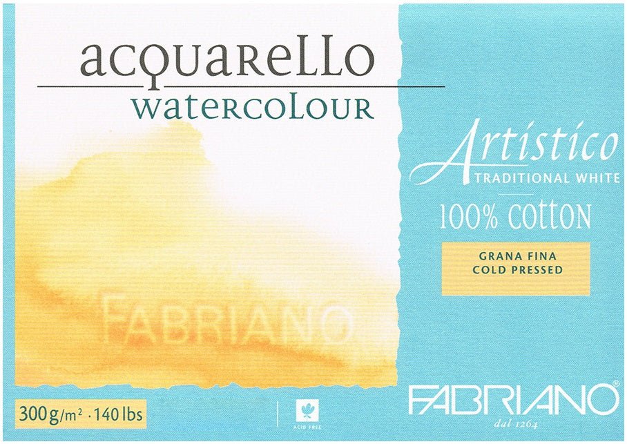 Fabriano Watercolour Block Natural White 300gsm Cold Pressed 18 x 26cm 20 Sheet - theartshop.com.au