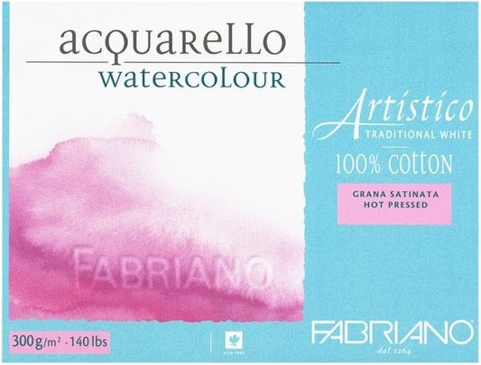 Fabriano Watercolour Block Natural White 300gsm Hot Pressed 18 x 26cm 20 Sheet - theartshop.com.au