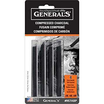 General's Compressed Charcoal Sticks 957, 4 Assorted Blacks - theartshop.com.au