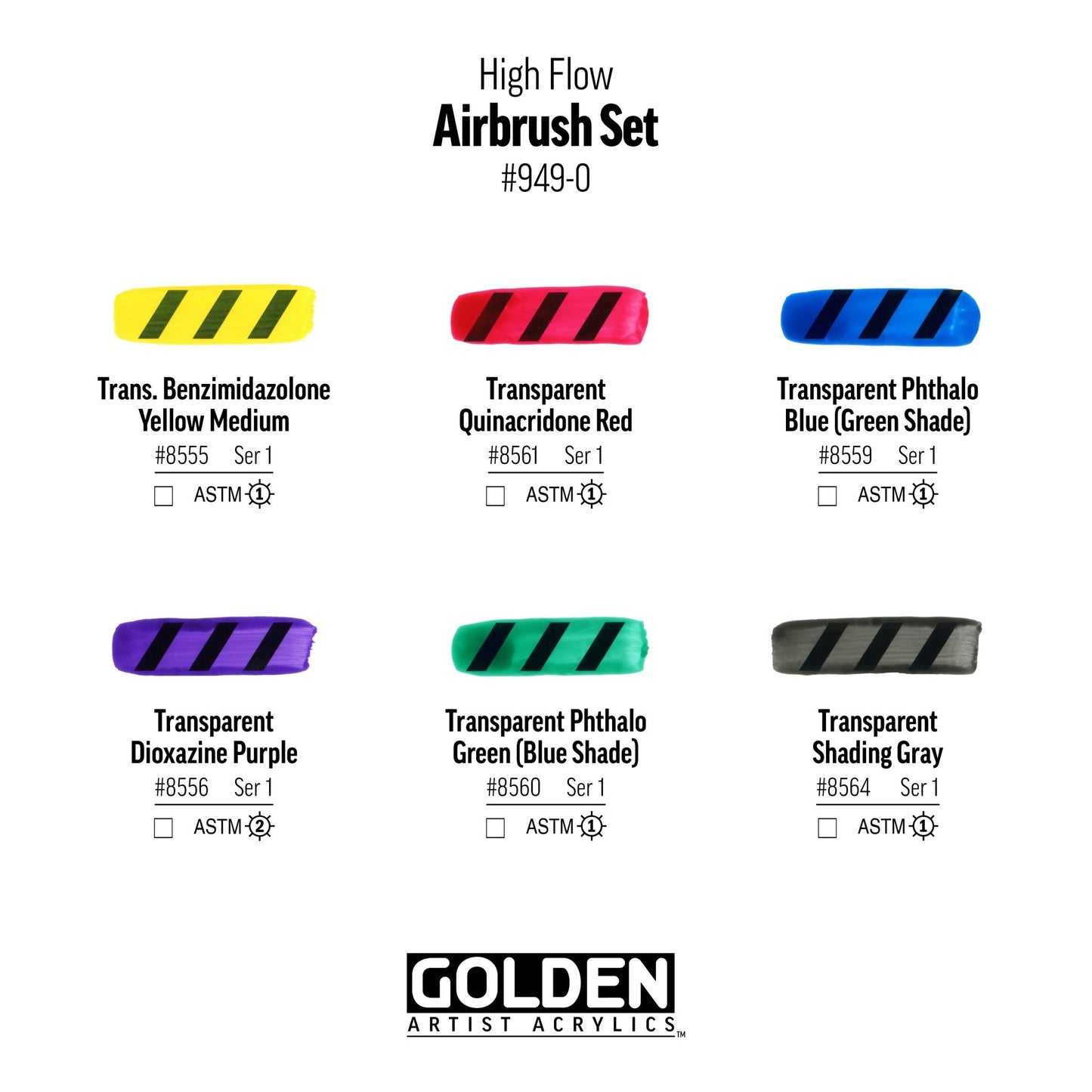 Golden High Flow Transparent Airbrush Set 6 x 30ml - theartshop.com.au
