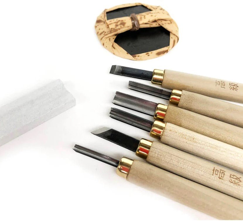 Lino & Wood Carving Set 6 piece including Baren & Stone - theartshop.com.au