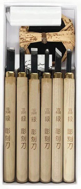 Lino & Wood Carving Set 6 piece including Baren & Stone - theartshop.com.au