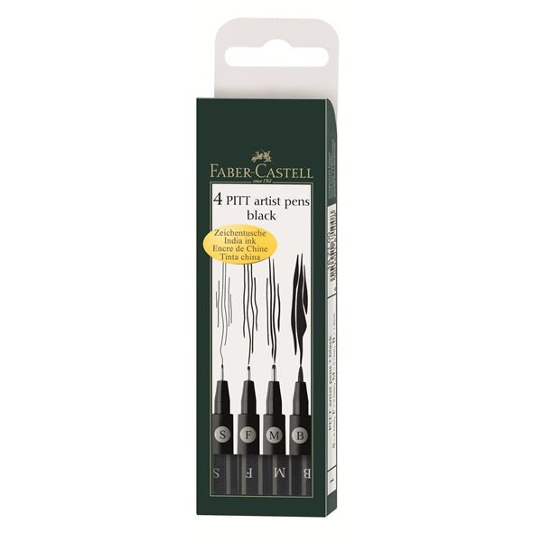 Pitt Artist Pen Set 4 (All Tips) Black - theartshop.com.au
