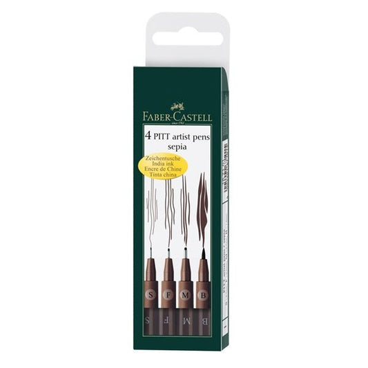 Pitt Artist Pen Set 4 (All Tips) Sepia - theartshop.com.au