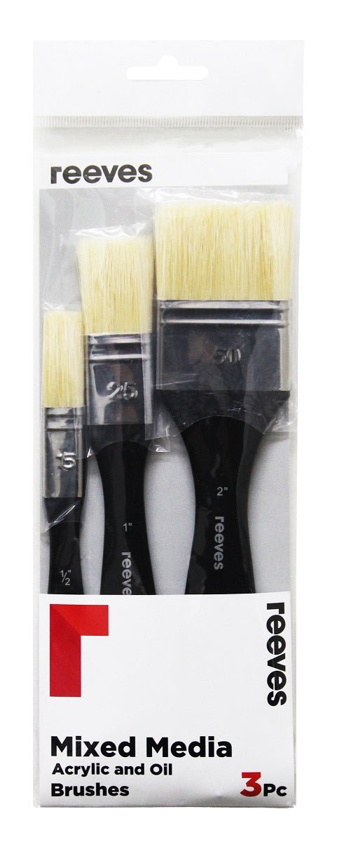 Reeves Mixed Media Brush Set Hog Bristle Spalter 3pc (0.5"; 1" and 2") - theartshop.com.au