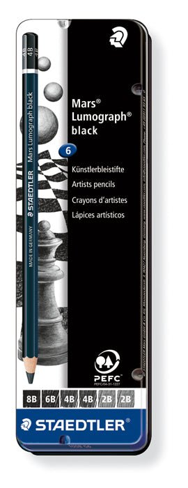 Staedtler Mars Lumograph Black Pencils Tin 6 - theartshop.com.au