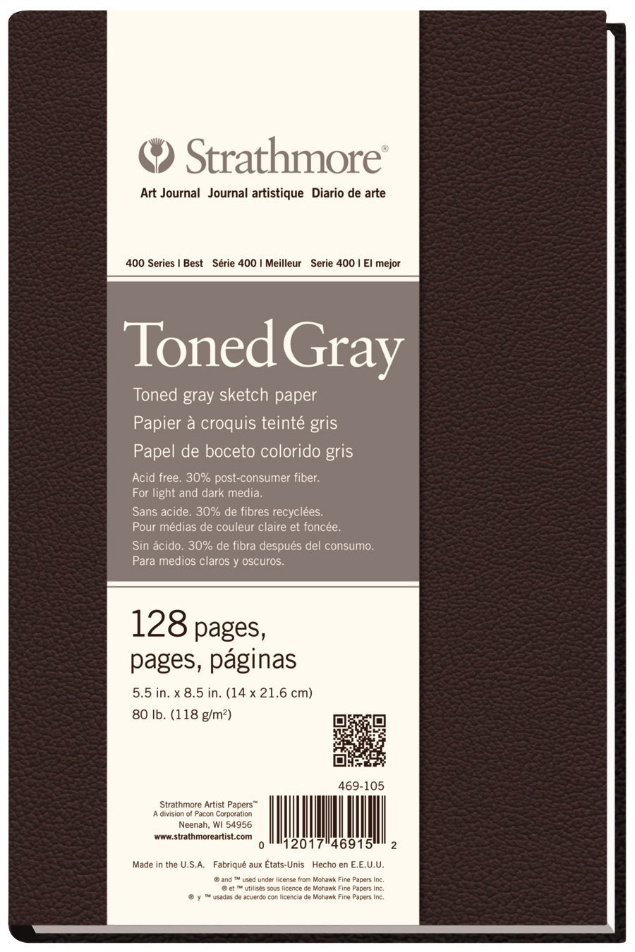 Strathmore Hardbound Art Journal 400 Toned Grey 5.5 x 8.5 inch 128 Pages 118gsm - theartshop.com.au