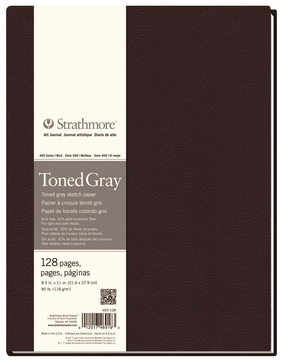Strathmore Hardbound Art Journal 400 Toned Grey 8.5 x 11 inch 128 Pages 118gsm - theartshop.com.au