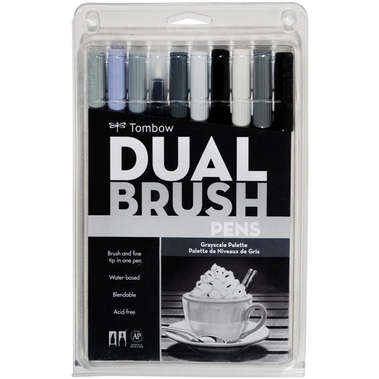 Tombow Dual Brush Pen Set 10 Grayscale - theartshop.com.au