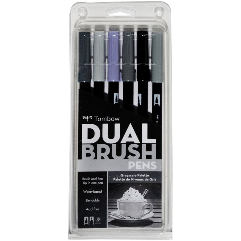 Tombow Dual Brush Pen Set 6 Grayscale - theartshop.com.au