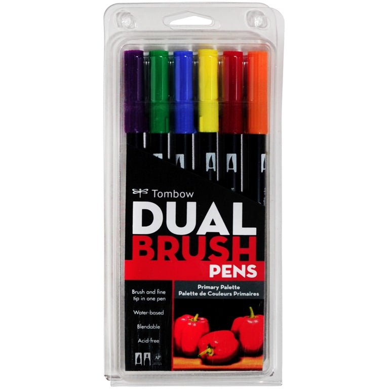 Tombow Dual Brush Pen Set 6 Primary - theartshop.com.au