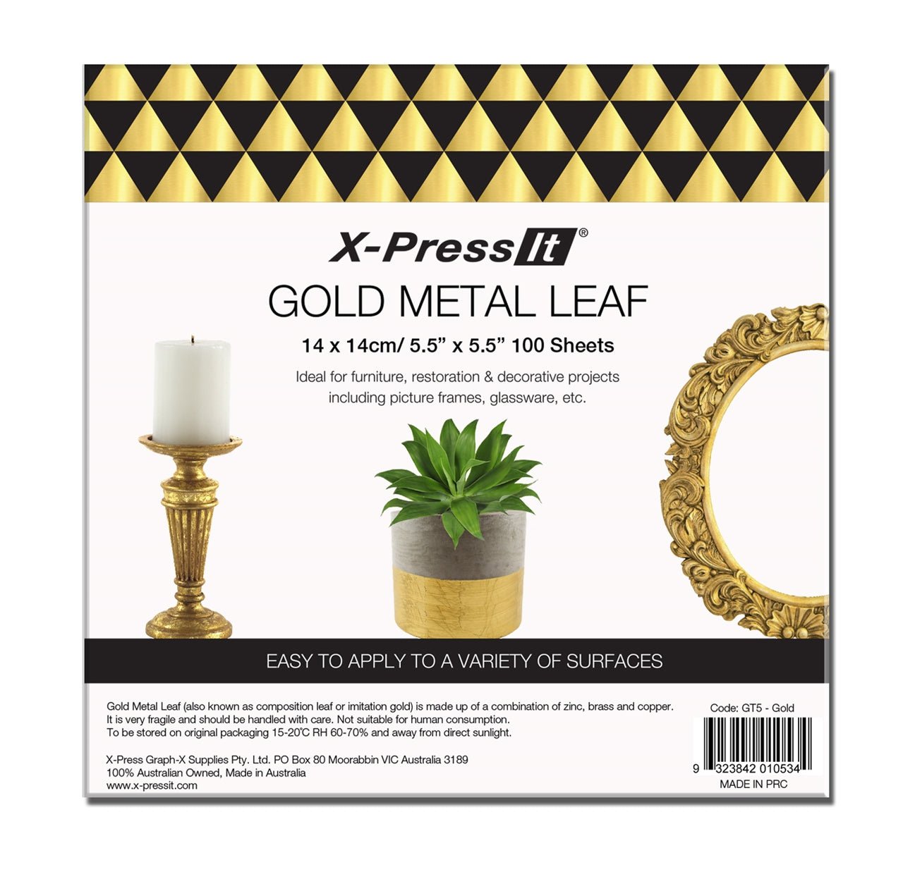 X-Press It Metal Leaf 14 x 14cm Pkt 100 Gold - theartshop.com.au
