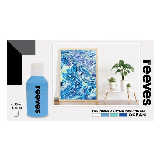 Reeves Pre-Mixed Acrylic Pour Paint Set 4 Ocean