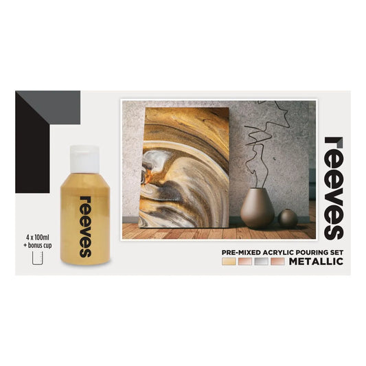 Reeves Pre-Mixed Acrylic Pour Paint Set 4 Metallic