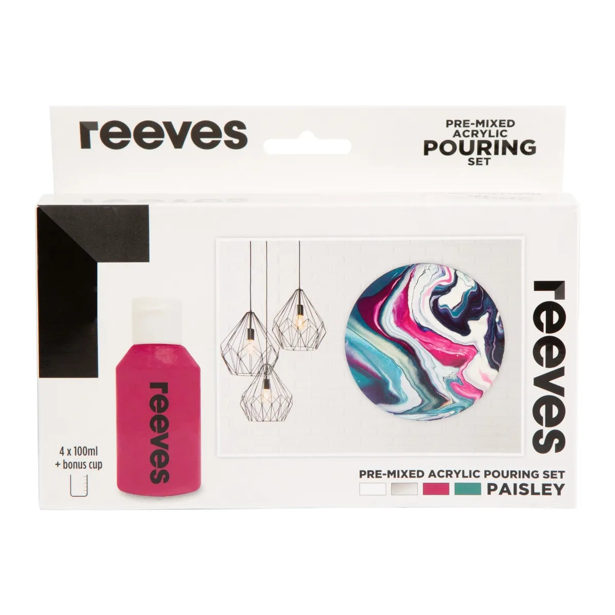 Reeves Pre-Mixed Acrylic Pour Paint Set 4 Paisley