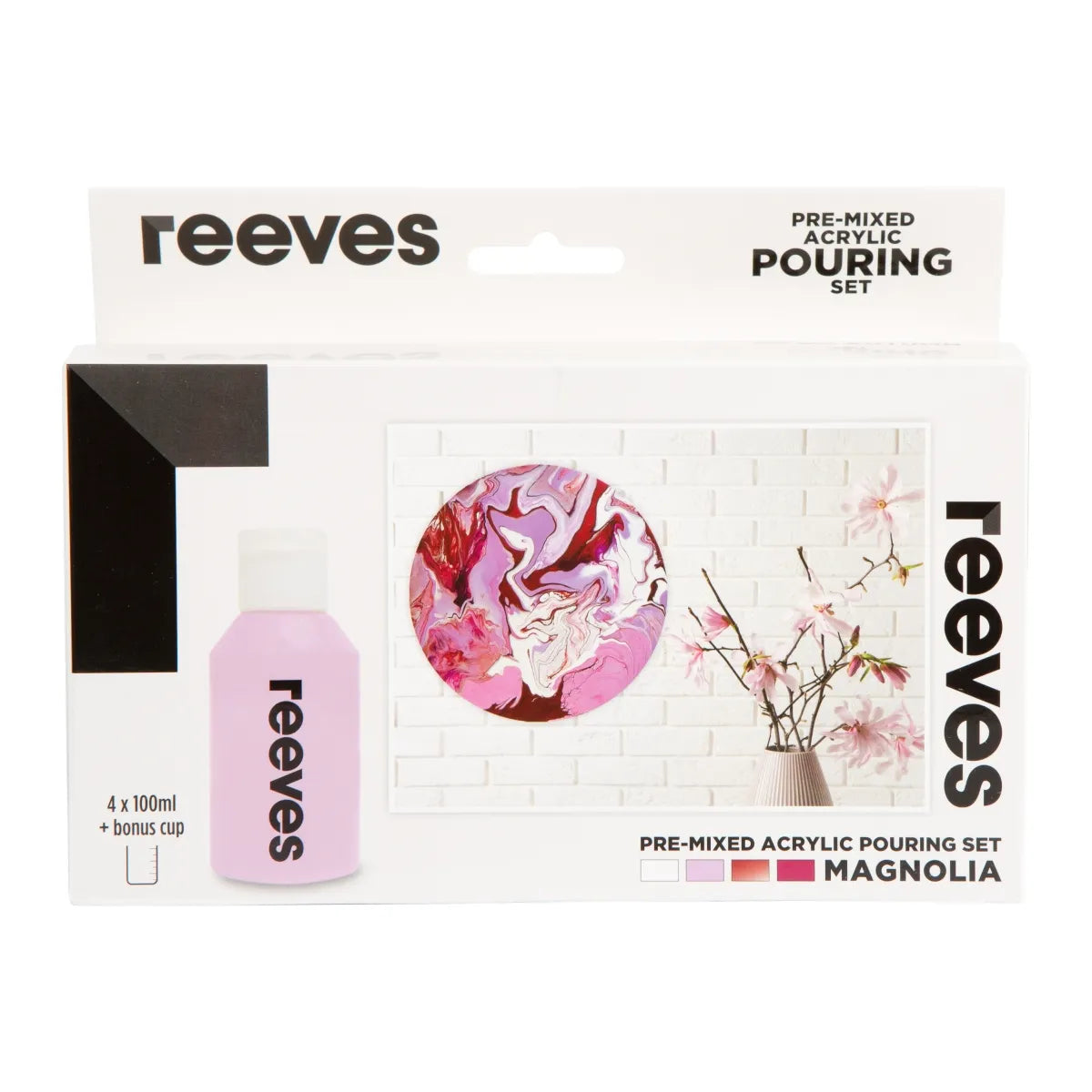 Reeves Pre-Mixed Acrylic Pour Paint Set 4 Magnolia