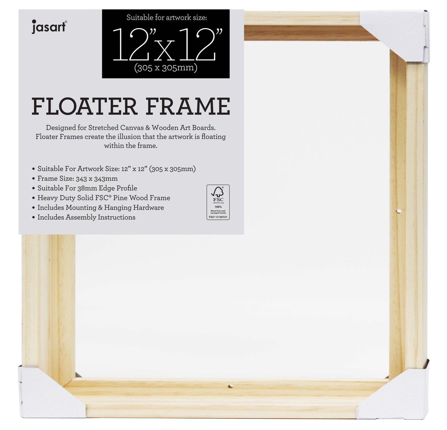 Jasart Floater Frame Thick Edge 12 x 12" Natural