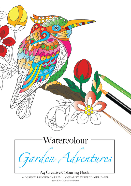 Colouring Book Watercolour 200gsm 12 Sheets - Garden Adventures