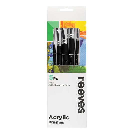 Reeves Acrylic Brush White Synthetic Short Handle 5pc (Filbert 2,4,8,10 &12)