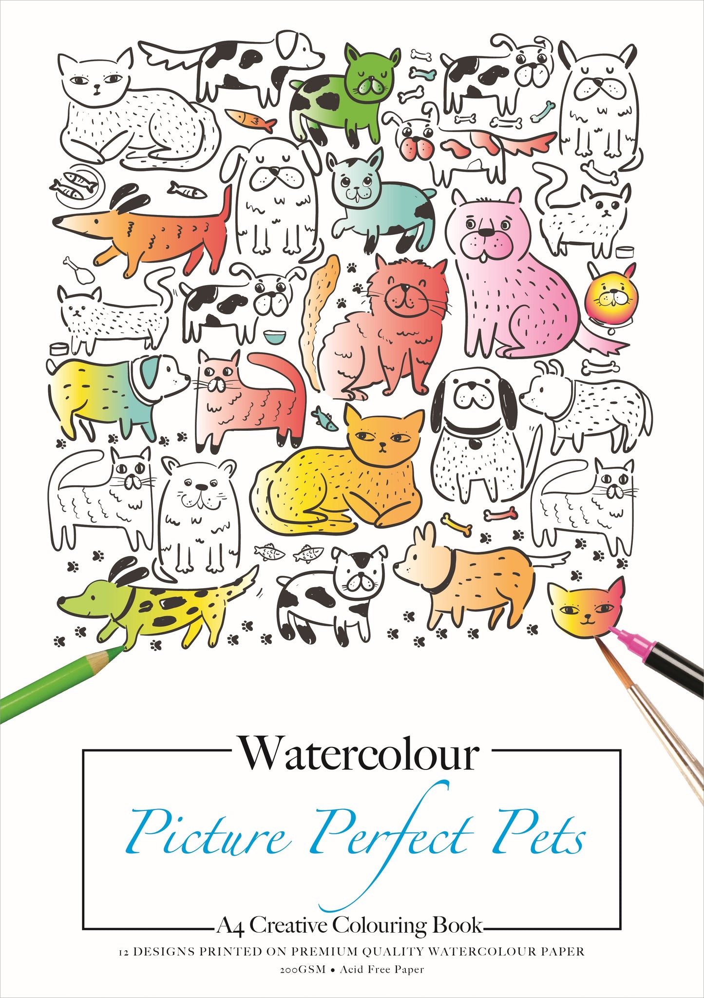 Colouring Book Watercolour 200gsm 12 Sheets - Picture Perfect Pets