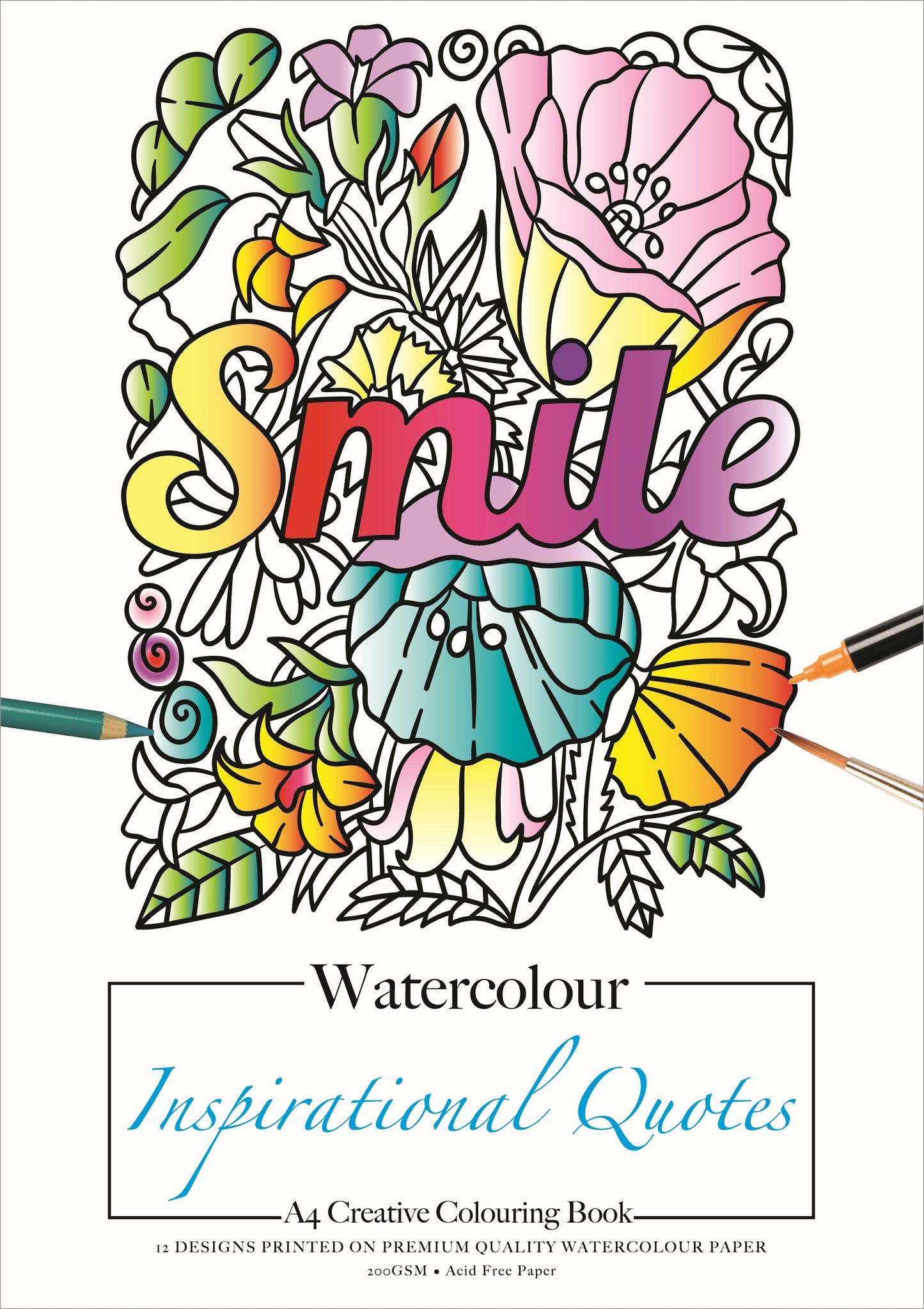 Colouring Book Watercolour 200gsm 12 Sheets - Inspirational Quotes